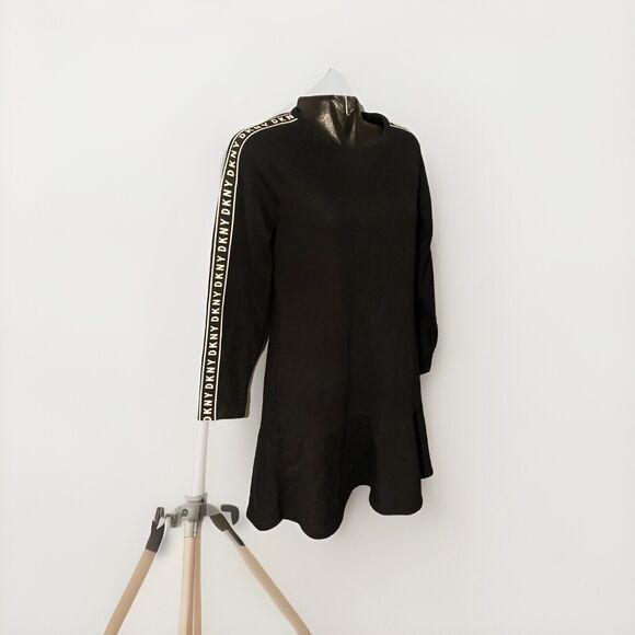 DKNY Women's Black Chevron Fit & Flare A Line Long Sleeve Sweater Dress Sz Small - Picture 1 of 6